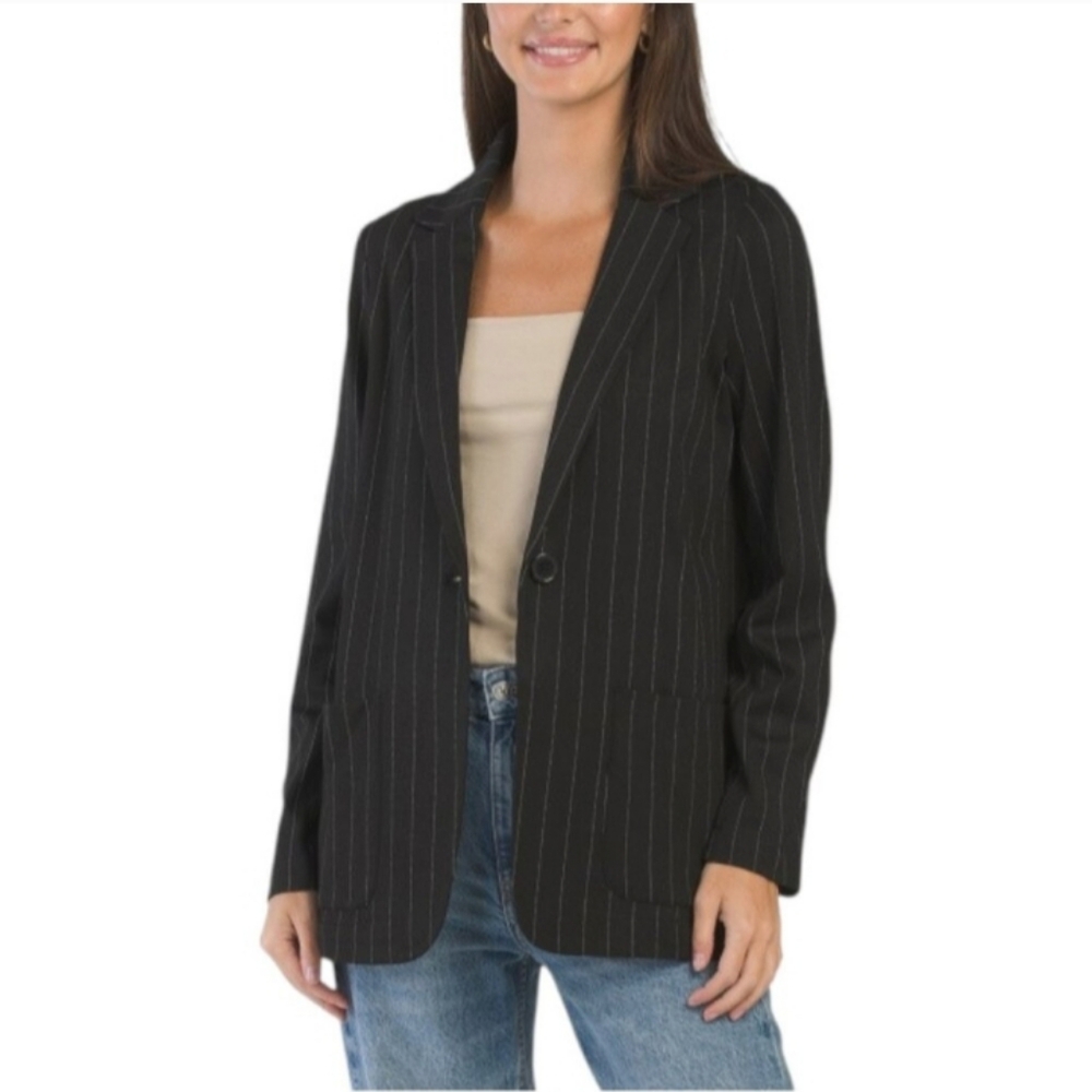 Max Studio Pinstripe One-Button‎ Knit Blazer